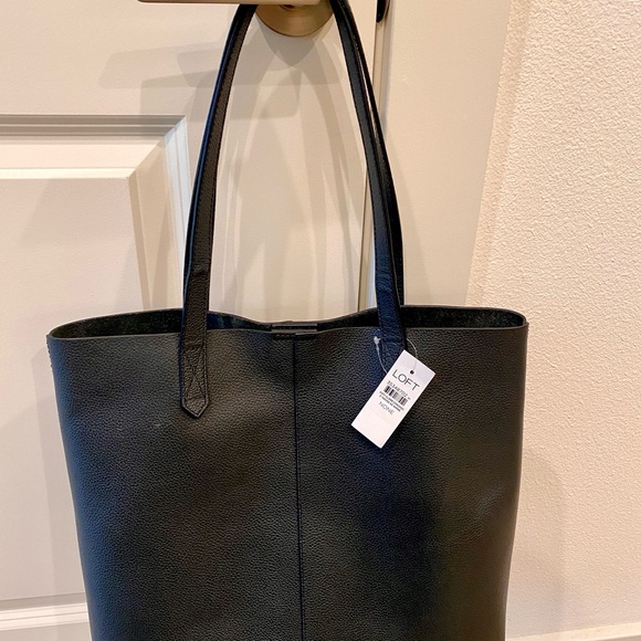 LOFT Pebble Leather Black Tote Bag New - Picture 2 of 5
